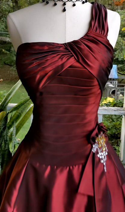 Elegant Burgundy Long Evening Dress Satin A-Line Prom Dress ED10018