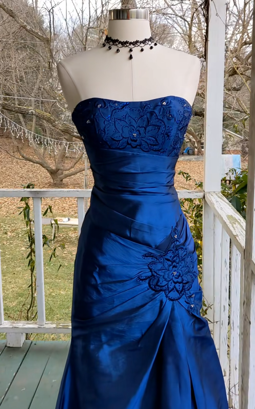 Elegant Blue Long Evening Dress Satin Sheath Prom Dress ED10024