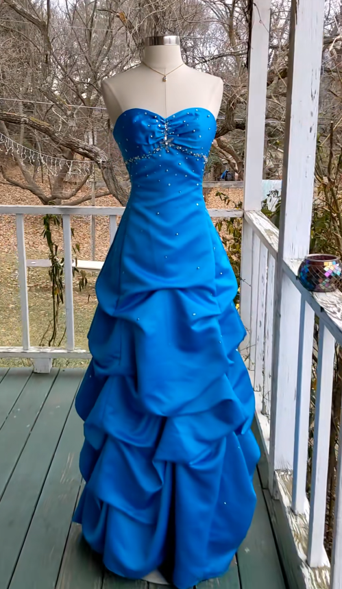 Elegant Blue Long Evening Dress Satin A-Line Prom Dress ED10025