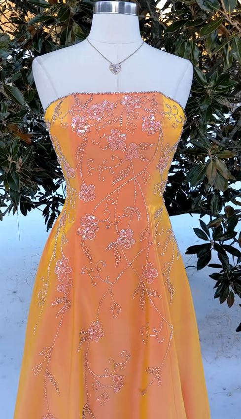 Elegant Orange Long Evening Dress Satin Beaded A-Line Prom Dress ED10026