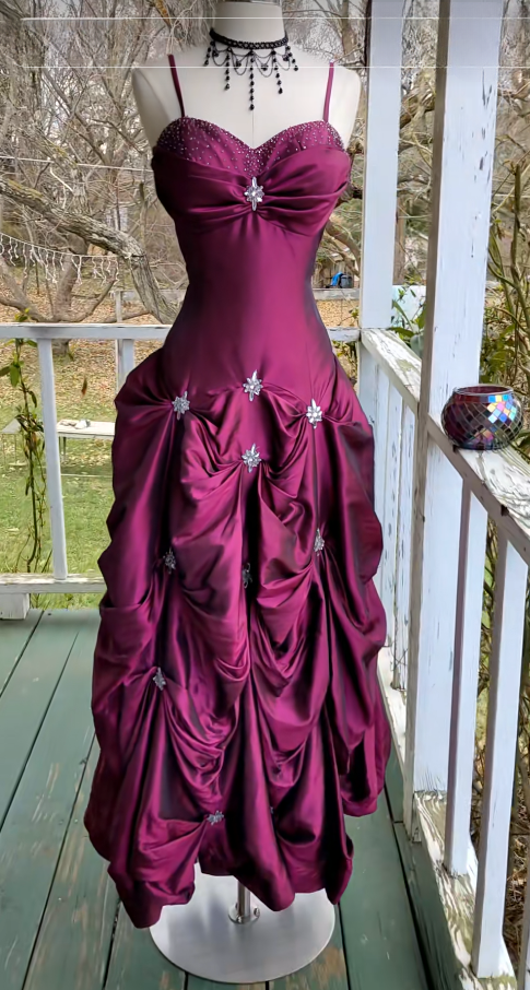 Elegant Plum Long Evening Dress Satin Beaded A-Line Prom Dress ED10032