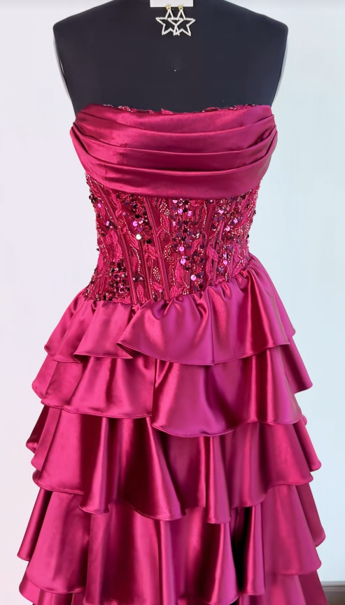 Élégante Robe de Soirée Longue Bordeaux en Satin Fourreau Robe de Bal ED10036