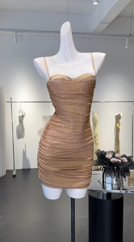Pretty Gold Homecoming Dress Sheath Party Dress Satin Birthday Dress ED10043