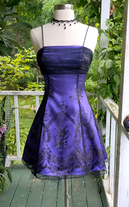 Jolie robe de bal de retour à la maison violette en mousseline de soie, coupe trapèze, pour fête d'anniversaire ED10051