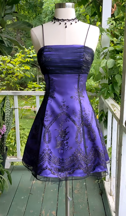 Jolie robe de bal de retour à la maison violette en mousseline de soie, coupe trapèze, pour fête d'anniversaire ED10051