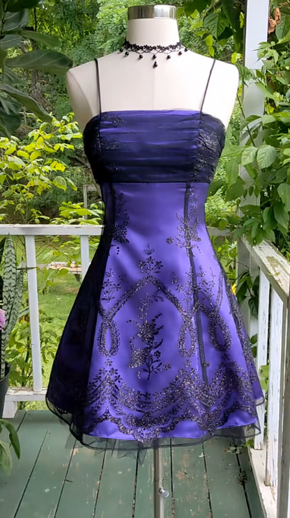 Jolie robe de bal de retour à la maison violette en mousseline de soie, coupe trapèze, pour fête d'anniversaire ED10051
