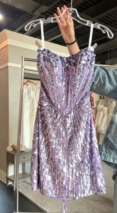 Hübsches hellviolettes Abschlussballkleid A-Linie Pailletten Geburtstagsfeier Kleid ED10052