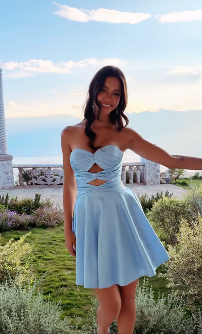 Pretty Blue Homecoming Dress A-Line Satin Birthday Party Dress ED10060