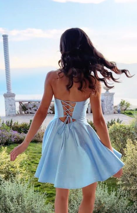 Pretty Blue Homecoming Dress A-Line Satin Birthday Party Dress ED10060