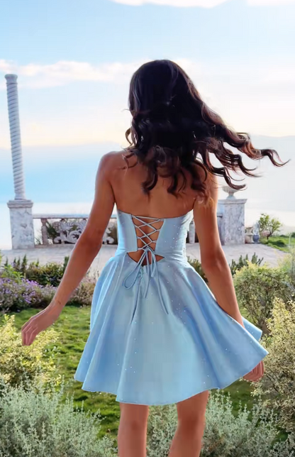 Pretty Blue Homecoming Dress A-Line Satin Birthday Party Dress ED10060