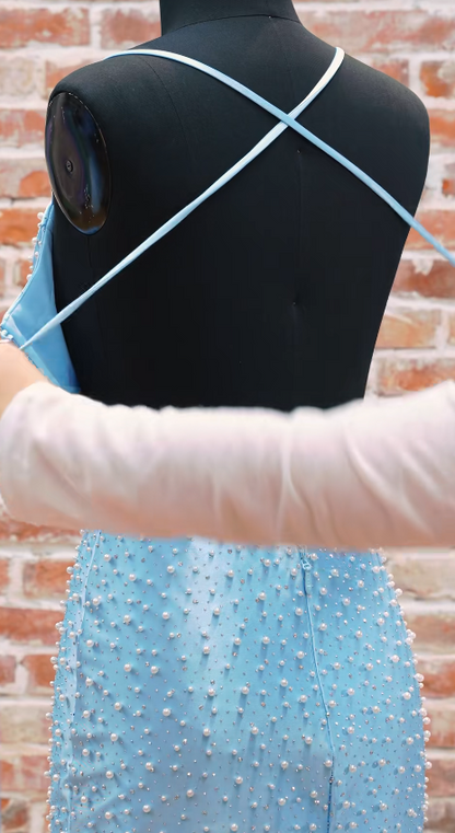 Hübsches blaues Homecoming-Kleid, Scheide, Satin, Geburtstagsfeierkleid ED10063