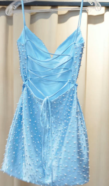 Hübsches blaues Homecoming-Kleid, Scheide, Satin, Geburtstagsfeierkleid ED10063