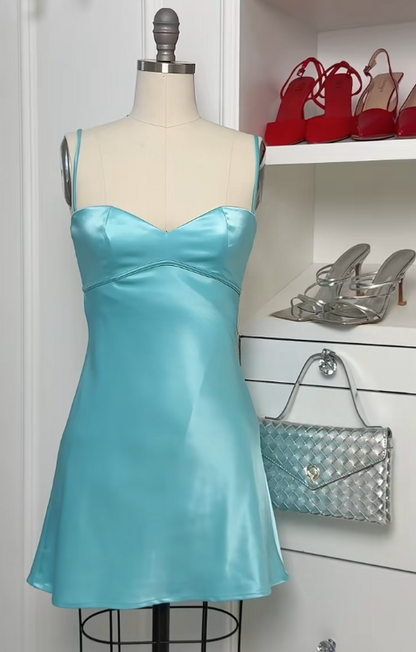 Pretty Blue Homecoming Dress Sheath Satin Birthday Party Dress ED10066