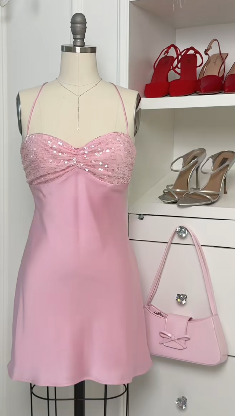 Pretty Pink Homecoming Dress Sheath Satin Birthday Party Dress ED10067