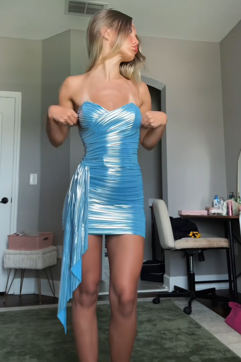 Pretty Blue Homecoming Dress Sheath Satin Birthday Party Dress ED10069
