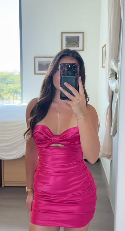 Pretty Pink Homecoming Dress Sheath Satin Birthday Party Dress ED10070