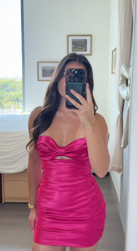 Pretty Pink Homecoming Dress Sheath Satin Birthday Party Dress ED10070