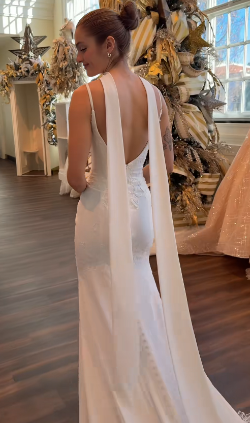 Elegant White Wedding Dress Sheath Chiffon Bridal Dress ED10071