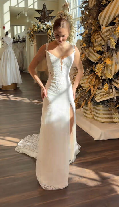 Elegant White Wedding Dress Sheath Lace Bridal Dress ED10072