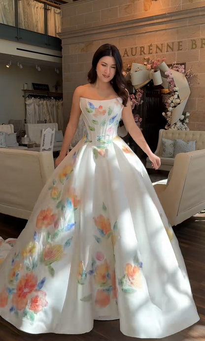 Elegant White Wedding Dress A-Line Satin Bridal Dress ED10083