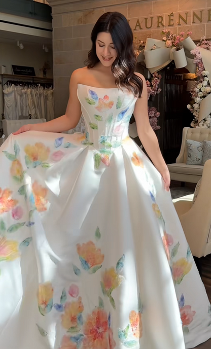 Elegant White Wedding Dress A-Line Satin Bridal Dress ED10083