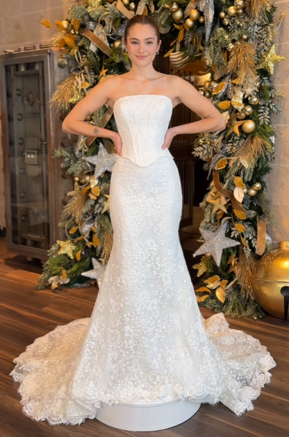 Elegant White Wedding Dress Mermaid Lace Bridal Dress ED10085