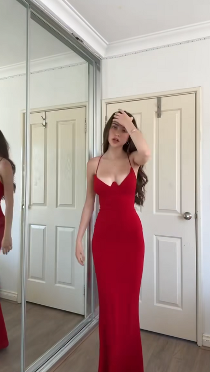 Glamours Red Evening Dress Chiffon Sheath Prom Dress ED10087