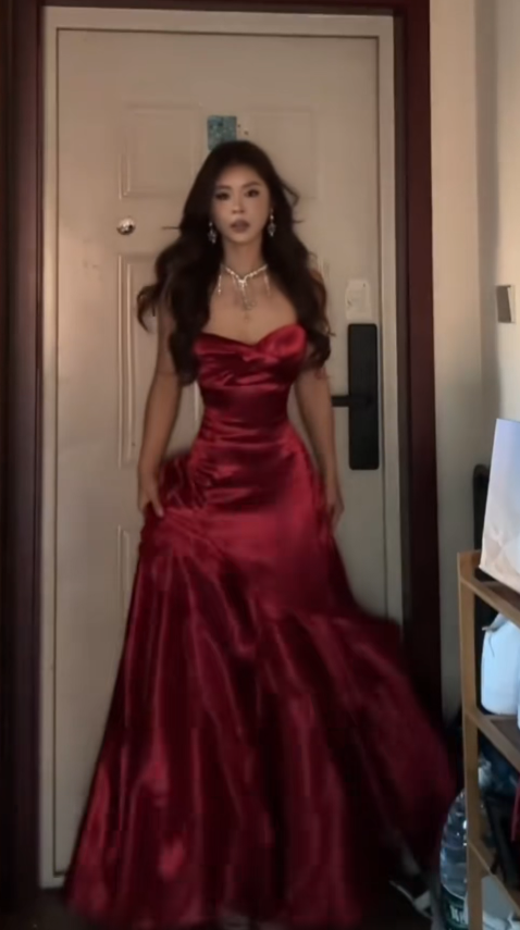 Glamours Burgundy Evening Dress Satin A-Line Prom Dress ED10089