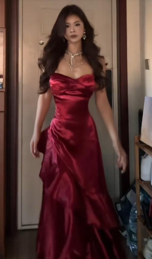 Glamours Burgundy Evening Dress Satin A-Line Prom Dress ED10089