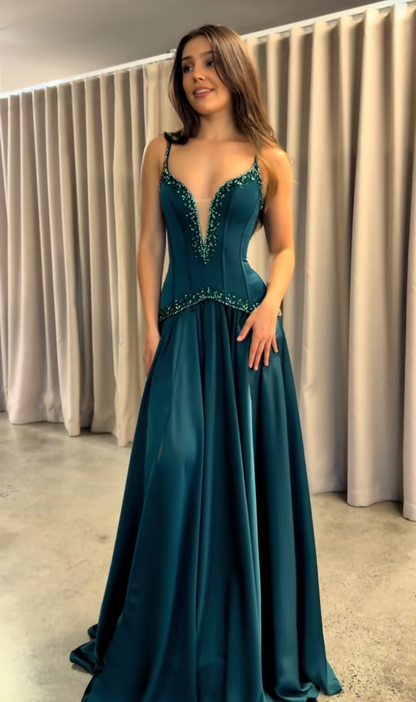 Glamours Dark Teal Evening Dress Sheath Chiffon Prom Dress ED10093
