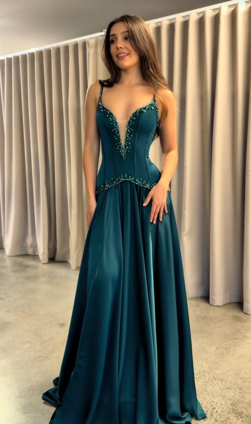 Glamours Dark Teal Evening Dress Sheath Chiffon Prom Dress ED10093