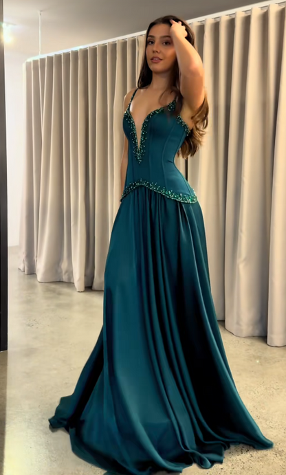 Glamours Dark Teal Evening Dress Sheath Chiffon Prom Dress ED10093