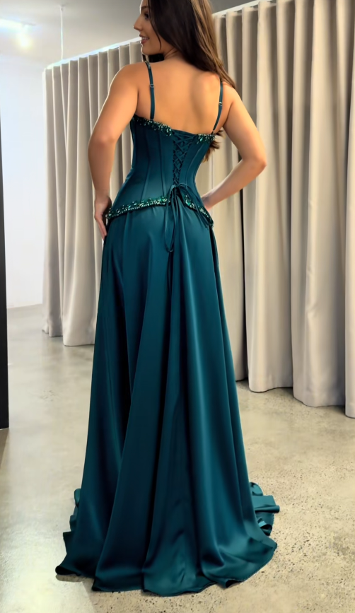 Glamours Dark Teal Evening Dress Sheath Chiffon Prom Dress ED10093