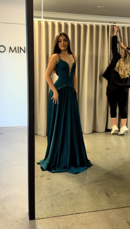 Glamours Dark Teal Evening Dress Sheath Chiffon Prom Dress ED10093