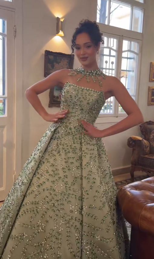 Glamours Green Evening Dress A-Line Beaded Satin Prom Dress ED10097
