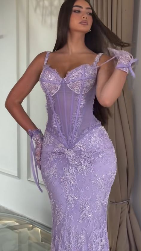 Glamours Purple Evening Dress Sheath Lace Prom Dress ED10102