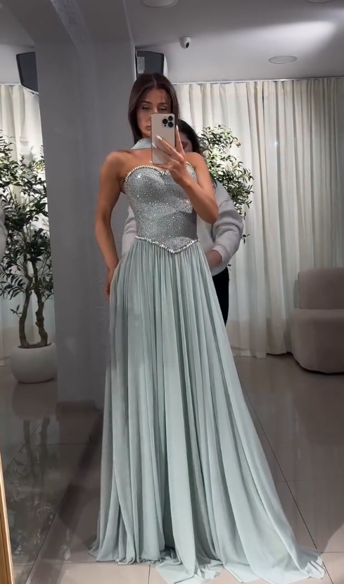 Glamours Dusty Mint Evening Dress Sheath Chiffon Prom Dress ED10103
