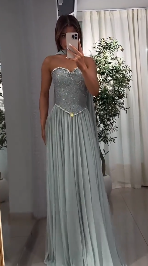 Glamours Dusty Mint Evening Dress Sheath Chiffon Prom Dress ED10103