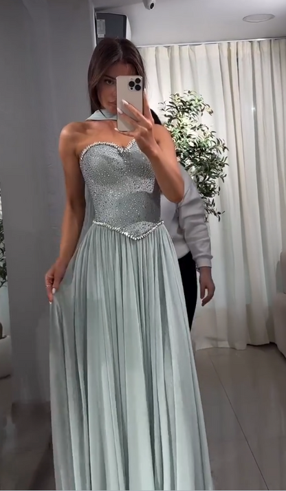 Robe de soirée moulante en mousseline de soie vert menthe Glamours, robe de bal ED10103