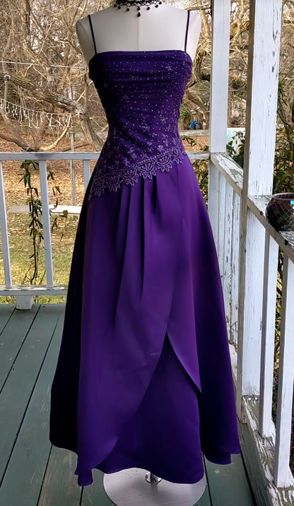 Glamours Purple Evening Dress Sheath Satin Beaded Prom Dress ED10106