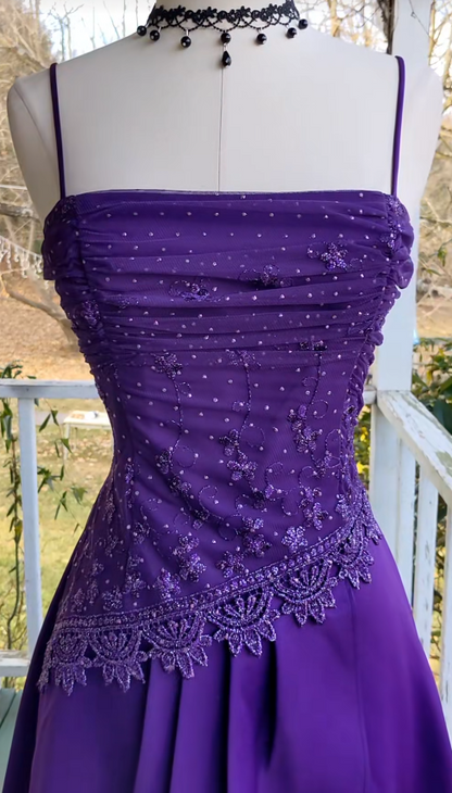 Glamours Purple Evening Dress Sheath Satin Beaded Prom Dress ED10106