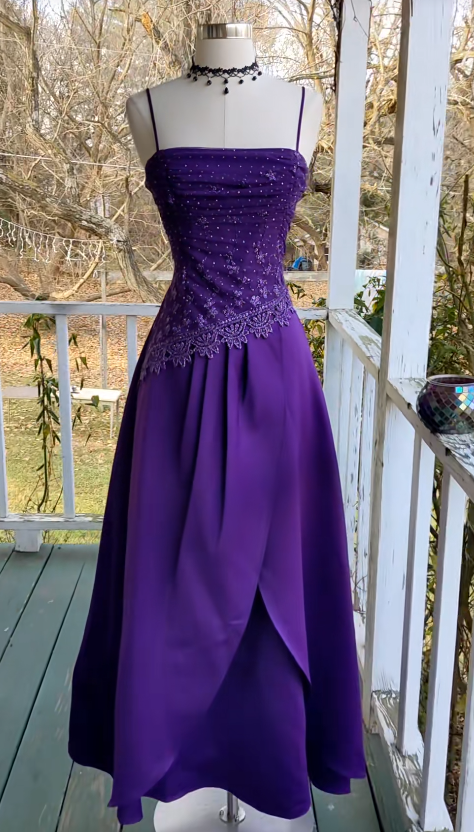 Glamours Purple Evening Dress Sheath Satin Beaded Prom Dress ED10106