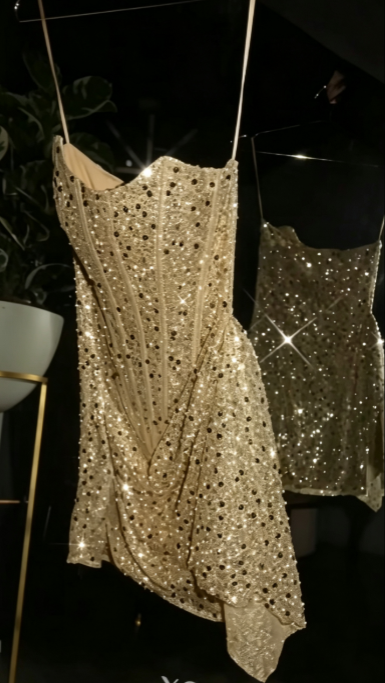 Cute Gold Birthday Dress Sheath Sequins Chiffon Homecoming Dress ED10122