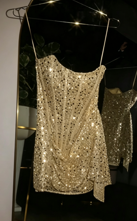 Cute Gold Birthday Dress Sheath Sequins Chiffon Homecoming Dress ED10122