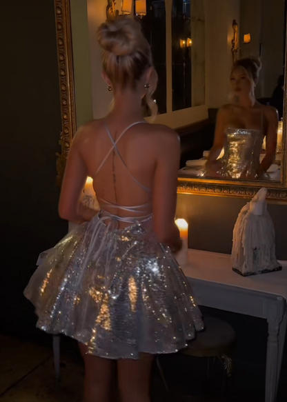 Cute Silver Birthday Dress A-Line Sequins Homecoming Dress ED10128