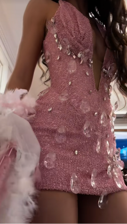 Cute Pink Sheath Tulle Homecoming Dress ED10137