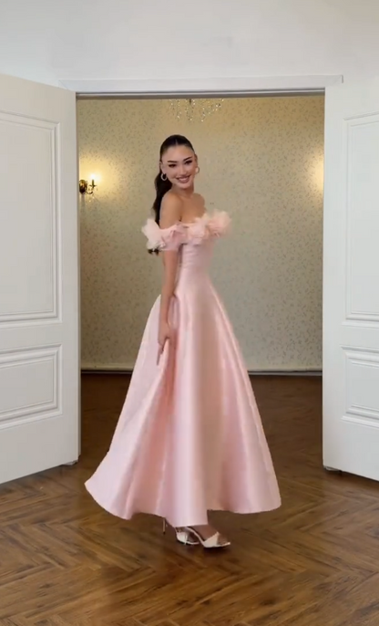 Elegant Pink A-Line Satin Evening Dress ED10148
