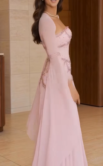 Elegant Pink Sheath Chiffon Evening Dress ED10149
