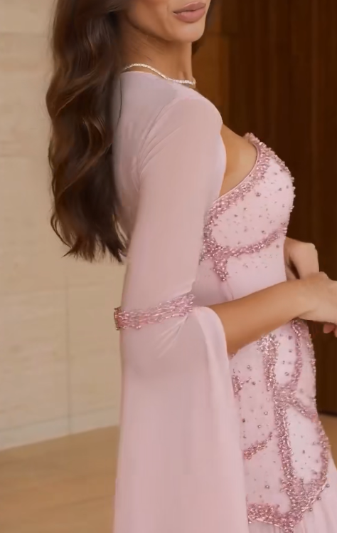 Elegant Pink Sheath Chiffon Evening Dress ED10149