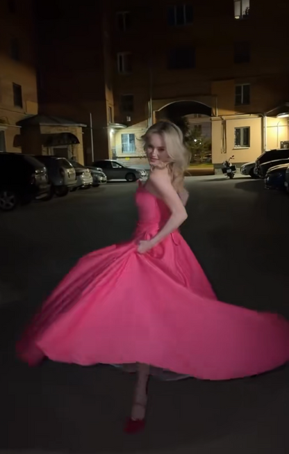 Elegant Pink A-Line Satin Evening Dress ED10150